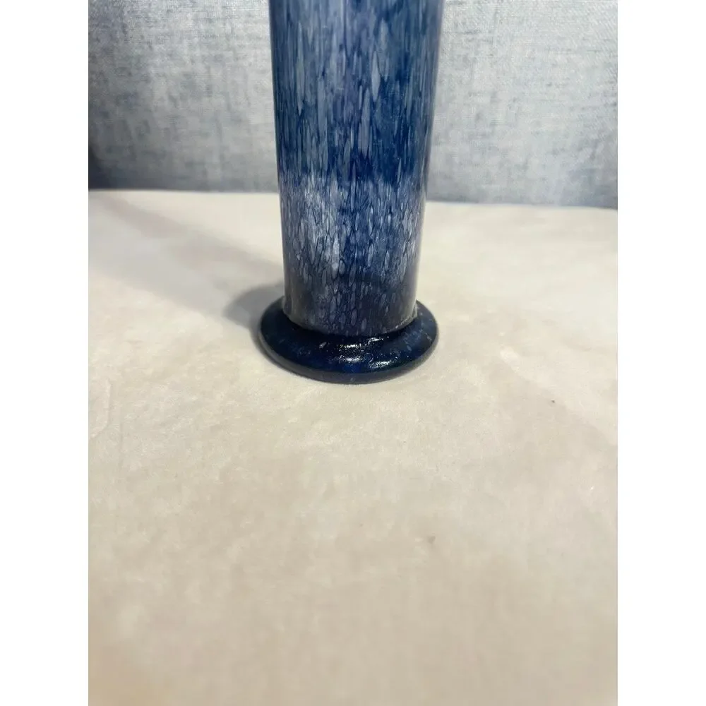 Vtg. MCM Blue Controlled Bubble Art Glass Cylinder Vase 10